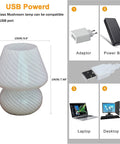 Glass Mushroom Bedside Lamp With Vintage Stripe Glass and USB power compatibility diagram