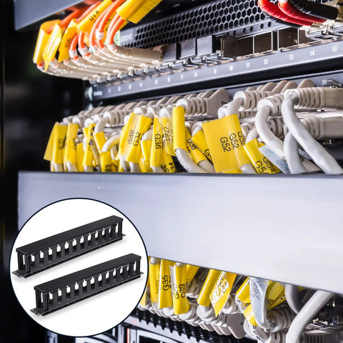 4 Pack 1U Rack Cable Management Sleeves Kit With Horizontal Mount Clips, 12 Slot Organizer, Panel Cover, 19 Inch Rack