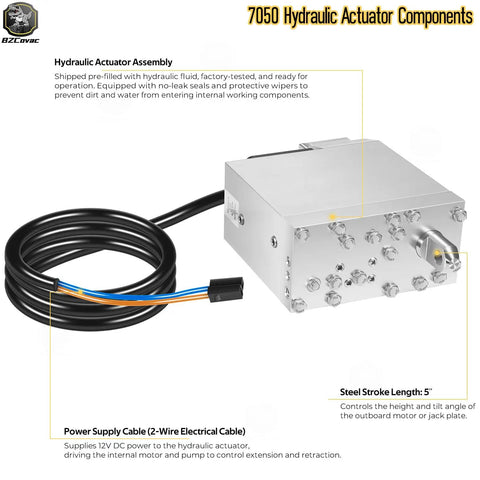 12V Self-Contained Marine Hydraulic Actuator For Jack Plates And Tilt And Trim Systems 5 Inch Stroke Heavy-Duty Replacement Unit