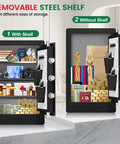5.5 Cubic Feet Biometric Fireproof Safe For Home With Keypad And Dual Alarms Beefy Waterproof Heavy Duty Safe Box with open door and shelves