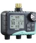 3 Zone Sprinkler Timer With Brass Inlet And IP65 Waterproof Housing displayed with large LCD and controls for garden use.