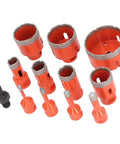 Cool Diamond Hole Saw Kit With 11 Pieces For Drilling Ceramic Tiles, Marble Granite Porcelain Stone And Glass Plus M14 Thread Vacuum Brazed Bits In 6 To 68mm Sizes That Get The Job Done Fast, 11 diamond hole saw bits on white