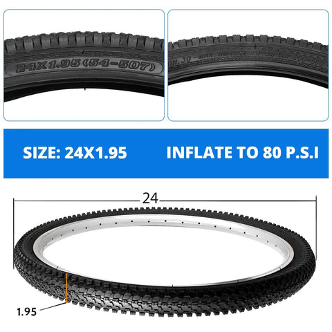 24x1.95 Mountain Bike Tire And Tube Set With Schrader Valve Includes 2 Tire Levers Compatible With 24 Inch MTB BMX Off Road Bikes