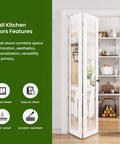 Mirror Bifold Closet Doors Set With Sliding Hardware Kit For 72 Inch Wide By 80 Inch High, Two 18 Inch Panels, White MDF Frame