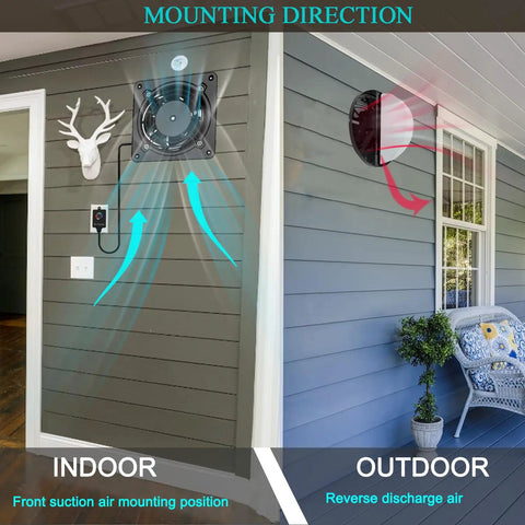 Indoor and outdoor mounting directions for Through Wall Kitchen Exhaust Fan With Stepless Speed Control For Powerful Quiet Ventilation In Bathroom Garage Or Workshop External Rotor Motor All Copper Coil Double Ball Bearing Removable Variable Speed Controller And Easy DIY Install