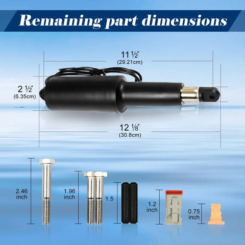12V Boat Trim Tab Actuator With Two And A Quarter Inch Stroke OE Replacement 15054-001 dimensions and components