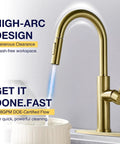 TOYWIA Kitchen Faucets with Pull Down Sprayer, High Arc Single Handle Classic Stainless Steel Sink Faucet 1 or 3 Hole, Suitable for Farmhouse Camper Laundry Rv Bar, Gold with water flow.