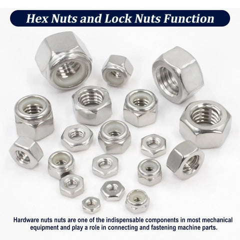345 Piece SAE Hex Nut and Lock Nut Kit in 304 Stainless Steel with 136 Lock Nuts and 209 Hex Nuts on white background