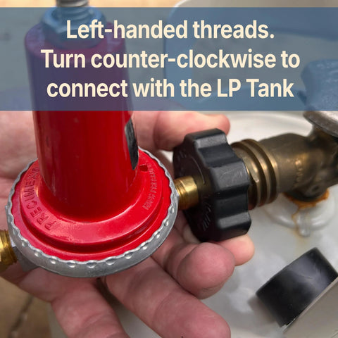 Adjustable LPG regulator for BBQ grills with left-handed threads