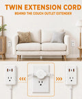 Ditch The Janky Setup With This 12 Ft Twin Extension Cord Offering Three Side Outlets And A Sleek Flat Plug For Zero Plug Fighting And Effortless Fast Charging Anywhere, installed by a couch.