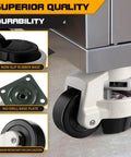 Heavy Duty Adjustable Leveling Casters With Tough Rubber Wheels Delivering That Silky Smooth Roll Plus Rock Solid Stability For Zero Drama Setup Under Any Hefty 4400 Lbs Load on equipment.