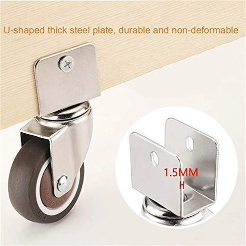 4 Piece Furniture Casters Set With U Bracket And Brakes 50mm Soft Rubber Wheels Dust Cover Easy Glide for furniture