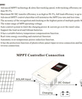 MPPT controller diagram showing solar input, DC output, and features of the Kick Back And Power Your Whole Spot With This Solid Plug And Play Off Grid Solar Kit Featuring Six 350 Watt Panels Four 100 Ah Lifepo4 Batteries 3000 Watt Inverter 100 Amp Mppt Controller.