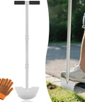 Serrated Edger Lawn Tool With Half Moon Shovel And T Handle 38 Inch Rust Proof Ergonomic Edging Tool shown next to orange gloves