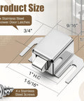 Sweet Upgrade Two Pack Silver Shower Door Latch Replacement dimensions showing 2 stainless steel latches with sizes labeled.