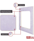 Super Tight Flush Mount Ceiling Access Panel For Drywall With A Rock Solid Forty Five Minute Fire Rating And Tough GFRG Alternative Frame Featuring Zero Hassle Gravity Closure Made In Usa For A Perfect Eighteen By Eighteen Inch Ceiling Opening, showing 3 inch wide frame and radius corners.