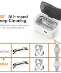 Ultrasonic Jewelry Cleaner 600ml Sonic Cleaner With Digital Timer for eyeglasses, rings, showing before and after results