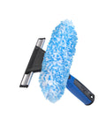 2-in-1 Window Squeegee and Scrubber Tool, 6-Inch Stainless Steel Scrub Squeegee Combo for Home or Pro Use, Rust-Resistant, Streak-Free Glass Cleaning, No-Fuss Wash and Dry. Blue microfiber window cleaner with stainless steel squeegee