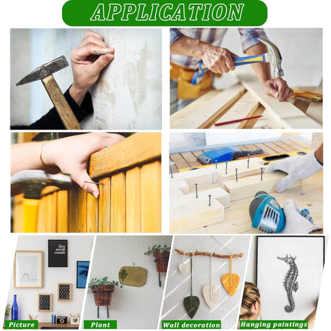 Applications of 320 Piece Premium Hardware Nails And High Hardness Wood Screws Kit for DIY projects like framing and wall hanging.