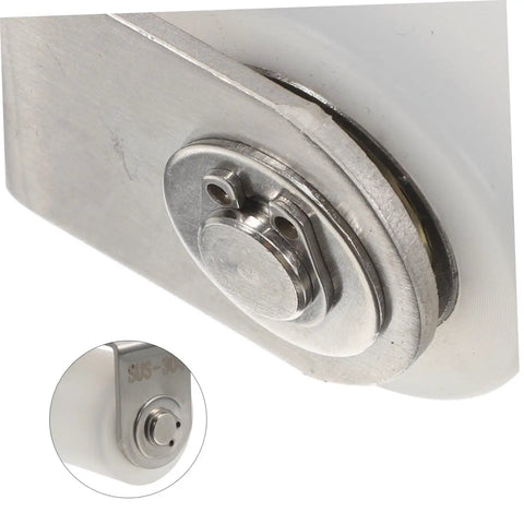 Close-up of Beefy 304 Stainless Steel Gate Roller With Bracket U Groove Wheel for Boat and RV Trailers Sliding Doors with nylon wheel