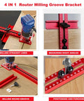 Pro Grade Router Milling Groove Bracket For Precision Woodworking Circle Cutting And Fast Engraving Quick Setup Jig in use with measurements.