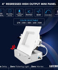 4 Inch Square LED Recessed Ceiling Light With Junction Box Included, 15W Killer Brightness 1300 Lumens, 5 CCT Adjustable