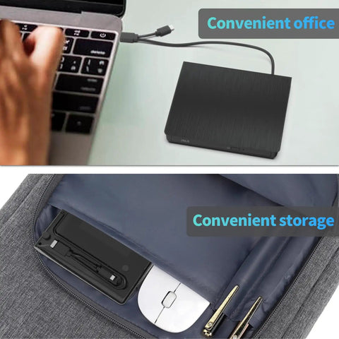 Two In One External CD DVD Drive With USB 3.0 And Type C Disc Reader Burner Player For Laptops And Desktops, Plug and Play No Extra Power Required, Wide Compatibility With USB A And USB C, black slim portable case for office and travel