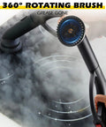 Hella Powerful 1500W Steam Cleaner With 36 Piece Attachment Kit And 1.5L Tank using a rotating brush for deep cleaning.