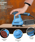 Beefy 4.9 Inch Random Orbital Sander Corded Power Tool With Full 20 Piece Sandpaper Roll Kit ergonomic design and soft rubber handle