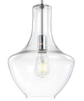 Chrome Mid Century Modern 10.5 Inch One Light LED Pendant Light Fixture With Adjustable Hanging Stem And Clear Glass Shade For Kitchen Island Includes LED Bulb Energy Saving Brighten Your Space close-up