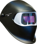 Built Tough Auto Darkening Filter Welding Helmet Zero Lag Shade Switching For Mig TIG Stick Welding Three Lens Sensitivity Settings Professional Shop Ready black welding helmet with dark lens detail.