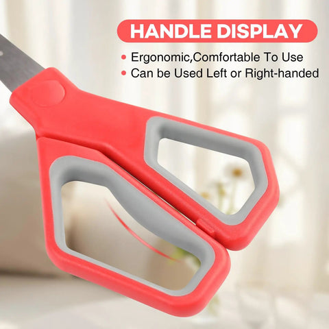 18 Pack 8 Inch All Purpose Heavy Duty Scissors For Office And School With Colorful Rubber Handles In Purple Green Yellow Orange Red Black Sharp Durable Blades For Precise Clean Cuts Great For Crafts Paperwork And Homework, red ergonomic handle display
