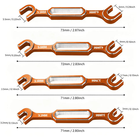 Aluminum RC Wrench Set Multi Size 5.5mm 5.0mm 3.5mm 3.2mm Orange RC Cars Boats Crawlers Repair Tool