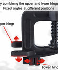 Close-up of 2-In-1 Adjustable Angle Clamp With 0-180 Degree Range showing upper and lower hinges for precise angle control.
