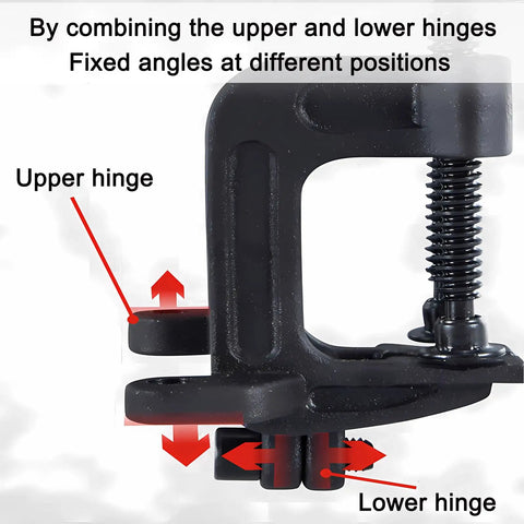 Close-up of 2-In-1 Adjustable Angle Clamp With 0-180 Degree Range showing upper and lower hinges for precise angle control.