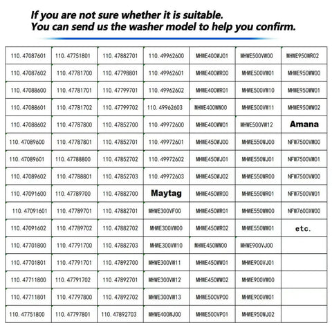Compatibility chart for Washer Door Hinge Replacement Fits Whirlpool Duet Kenmore Elite Maytag 3000 Series Front Load Washers