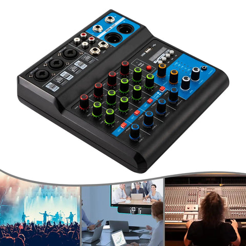 5 Channel Audio Mixer With Bluetooth USB MP3 Stereo 48V Phantom Power Pro DJ Mixing Console for studio and live use.