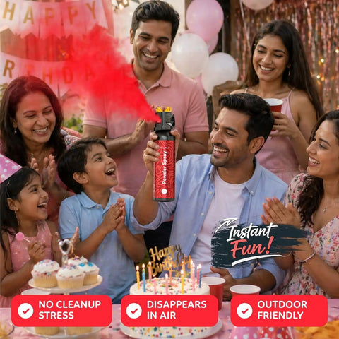Hella Vibrant Red Smoke Powder Spray For Backyard Shindigs And Epic Weekend Vibes Featuring Completely Biodegradable Non Toxic Powder In A Cool Fire Extinguisher Style Launcher For Hassle Free Setup And Sweet Cleanup