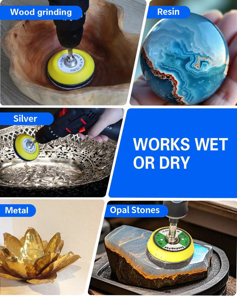 194 Pc 2 Inch Wet Dry Sanding Discs Kit With 60 To 10000 Grit Hook And Loop Sandpaper used on wood, resin, silver, and metal surfaces