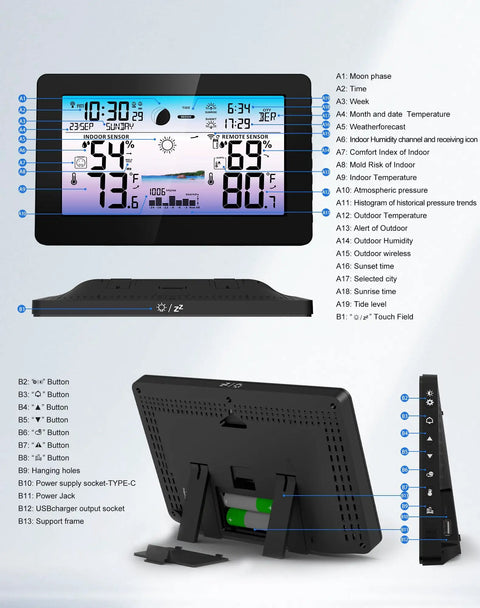 Must Have Weather Station Wireless Indoor Outdoor Digital Thermometer With Accurate Temperature And Humidity Display