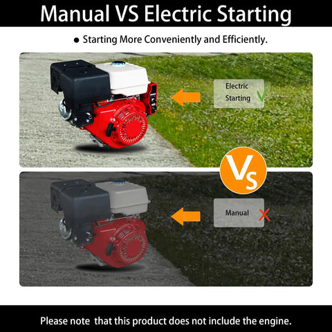 Comparison of manual vs electric starting for engines with Predator 212 Electric Starter Kit Fits GX200 GX160 6.5HP 5.5HP Engines For Honda Coleman 196cc 212cc 224cc Non Hemi Small Engine Mini Bike Go Kart With Starter Motor Solenoid Flywheel Ring Gear