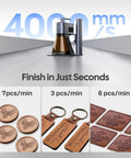 Slick Portable 10W Diode Laser Engraver And Cutter Machine With Spintrack Roller Bundle processing at 4000mm/s with various samples.