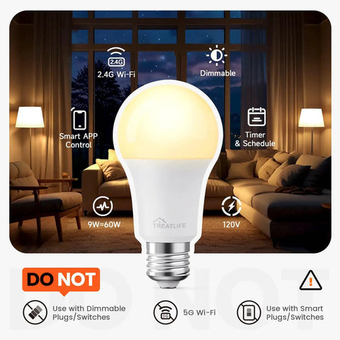Four Pack Smart LED Bulbs 2.4GHz WiFi Tunable White 2500K To 6500K Dimmable 800 Lumens E26 A19 No Hub Required Works With Alexa And Google Home