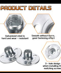 Industrial Strength M8 Tee Nuts 4 Pack With Zinc Plated Steel Three Hole Round Base Flange Inserts showing detailed design and screws.