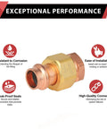 Image of 100 Pack 1 Inch Copper Press Fitting Union Female FPT For Pipe Connection Quick Connect Leakproof Seal Fits Type M L Or K Copper Tubing Durable Construction For Long Life with performance features.