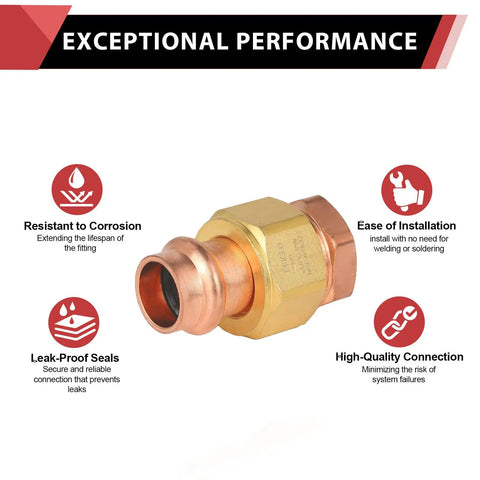 Thirty Pack Three Quarter Inch Copper Press Union Fittings Male To Female Threaded Connector showcasing leak-proof design and corrosion resistance.
