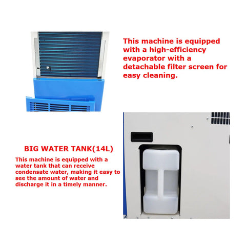 Built Tough Industrial Evaporative Air Conditioner With Extendable Cooling Ducts 220 Volt 910 Cubic Meters Per Hour Airflow showing evaporator and 14L water tank.