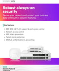 Instant On 1930 24 Port Gigabit Ethernet Switch with 24xGE PoE 195W on display with security features and highlights.