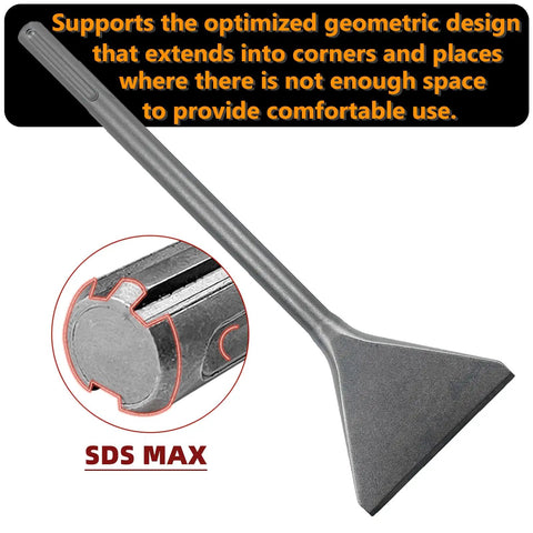 6 Inch Wide Tile And Thinset Scaling Chisel For SDS Max Rotary Hammers, 6x15 Inch Scraper Removal Bit with Quick Fit Design