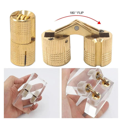 Retro Brass Hidden Barrel Hinge For Cabinets And Jewelry Boxes Concealed 180 Degree Silent Cabinet Hardware Invisible Hidden Hinge 16mm